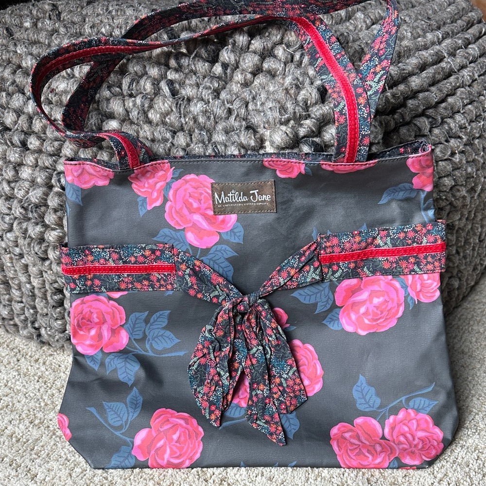 Matilda Jane Gray Tote with Pink Floral Design